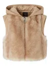 Pinko Cropped Beige Knitwear Jacket With Faux Fur In Neutral