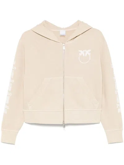 Pinko Cropped Beige Sweatshirt With Printed Branding