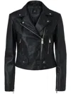 Pinko Short Zipped Nappa Leather Biker Jacket In Black