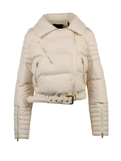 Pinko Cropped Biker Jacket With Leather Effect And Gold Accents In Multi