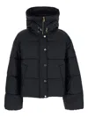 Pinko Cropped Black Coat With Hooded Neckline And Embroidered Logo In Black