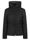 Pinko Cropped Black Rhinestone-embellished Down Jacket With High Collar In Black