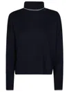 Pinko Cropped Black Sweater With Turtleneck And Contrast Trim In Black