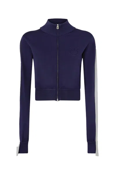 Pinko Cropped Black Sweater With High Collar In Blue