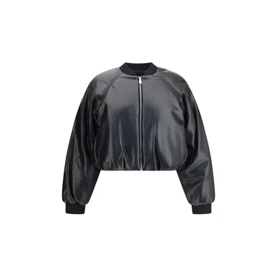 PINKO CROPPED BOMBER WITH A LEATHER-EFFECT