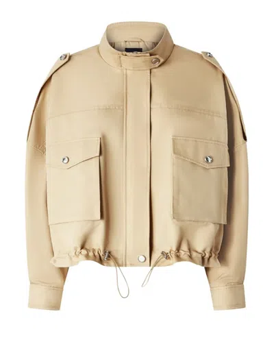 Pinko Cropped Caban Jacket With High Collar In Beige