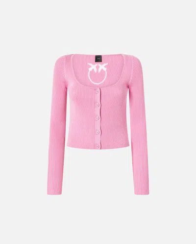 Pinko Cropped Cardigan With Bird Logo On The Back In Moonlight Mauve