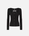 Pinko Cropped Cardigan With Bird Logo On The Back In Nero Limousine