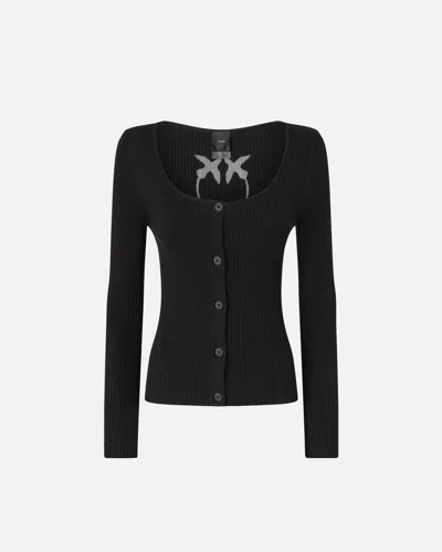 Pinko Cropped Cardigan With Bird Logo On The Back In Black