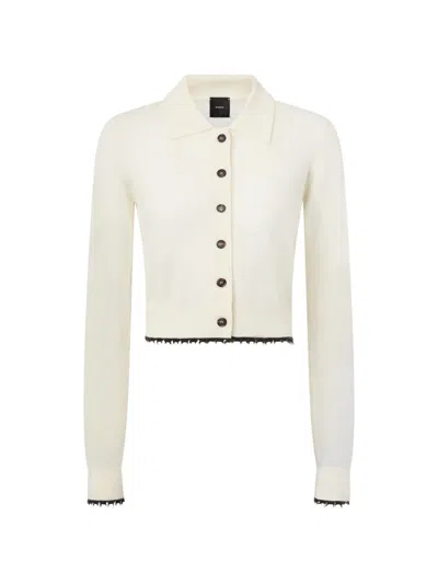 Pinko Cropped Cardigan With Polo Collar In White