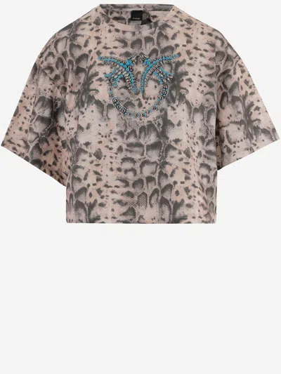 Pinko Cropped Cotton T Shirt With Logo In Red