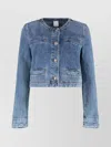 Pinko Blue Cropped Jacket With Patch Pockets On The Front