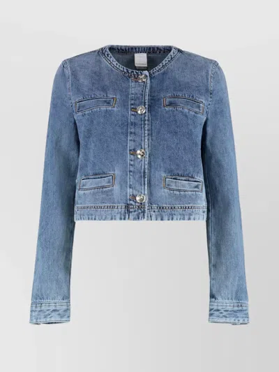 PINKO CROPPED DENIM JACKET CONTRAST STITCHING