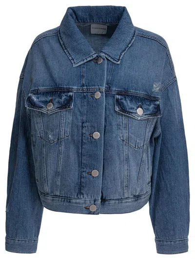 Pinko Cropped Denim Jacket With Classic Collar In Blue