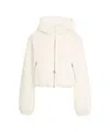 Pinko Cropped Faux Fur Jacket With Hood And Zippered Pockets In Neutral