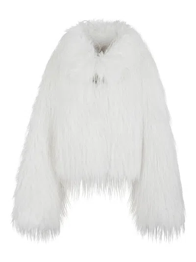 PINKO CROPPED FLUFFY FAUX FUR JACKET