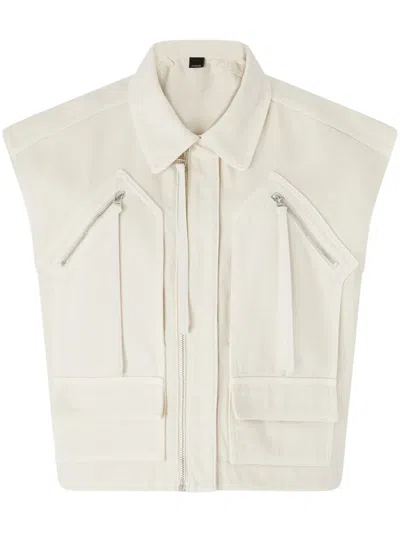 Pinko Gilet Sans Manches Workwear En Coton Avec Poches In Neutral