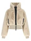 Pinko Fur-effect Cropped Jacket In Neutral