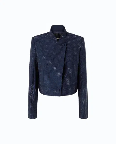 Pinko Rhinestone-embellished Cropped Jacket In Blue