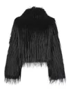 Pinko Cropped Jacket With Shaggy Faux Fur In Black