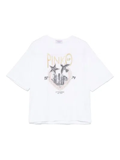 Pinko Kids' Cropped Jersey T-shirt In White