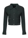Pinko Cable-knit Pearl-embellished Cardigan In Green