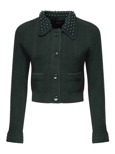 Pinko Cropped Knit Jacket In Green