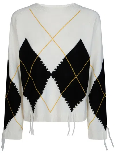Pinko Cropped Knitted Sweater With Argyle Pattern And Decorative Ties In Multi
