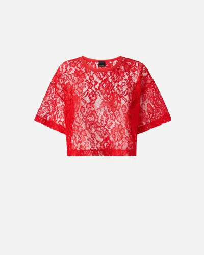 Pinko - Cropped Lace T-shirt - M In Red