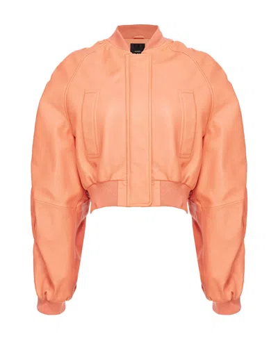 Pinko Cropped Leather Bomber Jacket In Pink