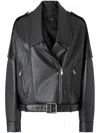 Pinko Cropped Leather Jacket With Asymmetrical Zip In Black