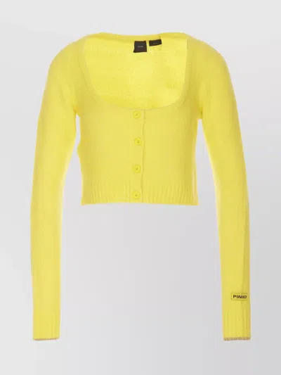 Pinko Cropped Length Cardigan Long Sleeves In Giallolucediribalta