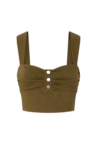 Pinko Cropped Linen Blend Top In Brown