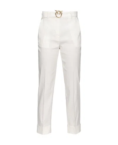 Pinko Cropped Linen-blend Trousers In White