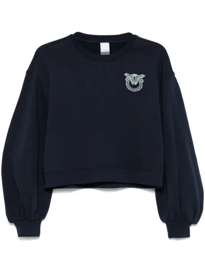 Pinko Cropped Navy Blue Crew Neck Sweater