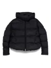 Pinko Cropped Navy Blue Quilted Coat With High Neck And Logo Patch In Blue