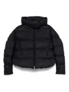 Pinko Cropped Navy Blue Quilted Coat With High Neck And Logo Patch In Multi