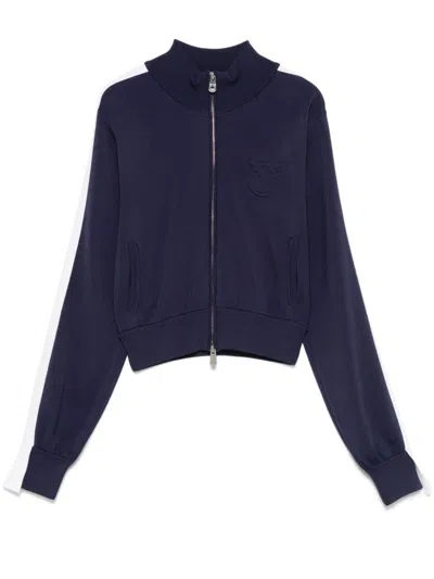 Pinko Cropped Navy Sweater With Zip Fastening In Blue