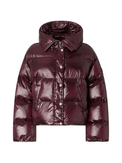 Pinko Cropped Padded Jacket With Glossy Finish And Wide Collar In Brown
