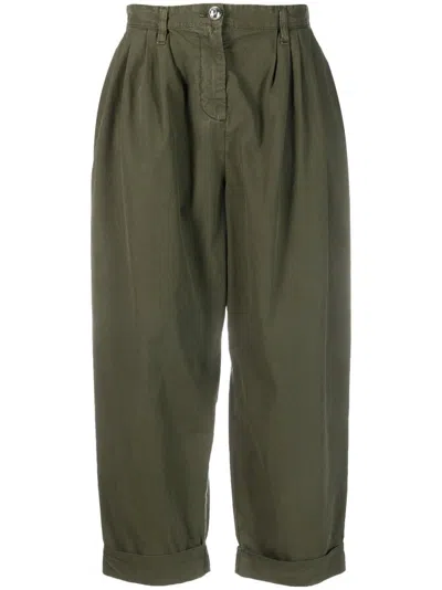 Pinko Cropped Palazzo Trousers In Green