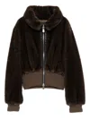 Pinko Cropped Jacket With Plush Faux Fur Texture In Brown