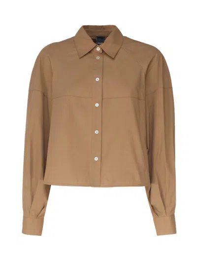 Pinko Cropped Poplin Shirt In Brown