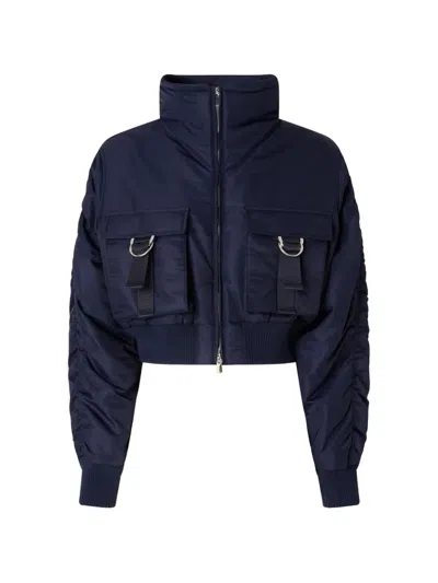 Pinko Cropped Ruched-sleeve Jacket In Blue