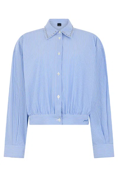 Pinko Cropped Shirt In Cotton With Jewel Collar In Blue