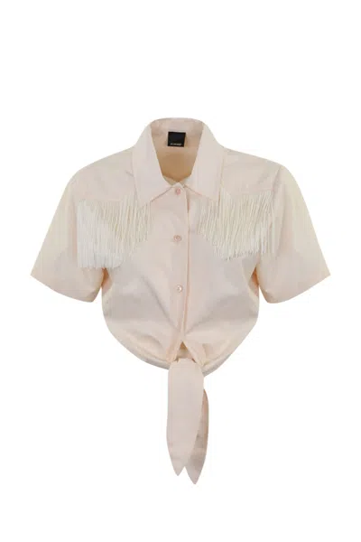 Pinko Cropped Shirt With Fringes In Rosa