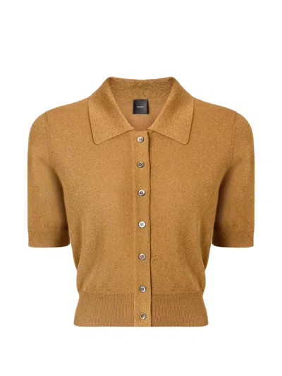 Pinko Cropped Short-sleeve Cardigan In Brown