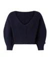 Pinko Ribbed Crop Sweater With V-neck In Black