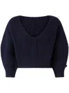 Pinko Ribbed Crop Sweater With V-neck In Blue