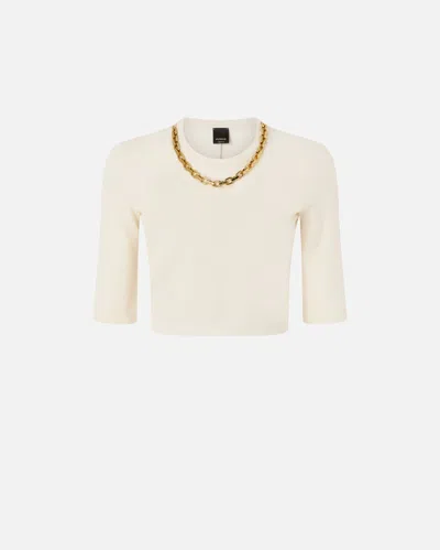 Pinko - Cropped Sweater With Chain - Xl In Metallic
