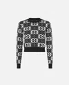 Pinko Geometric Pattern Long Sleeve Crew Neck Top In Black